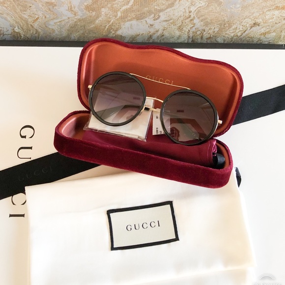 Gucci Aviator Acetate Gold Metal Round Sunglasses main image 7